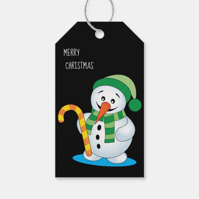 Snowman with Hat Personalized Christmas Gift Tag (Front)