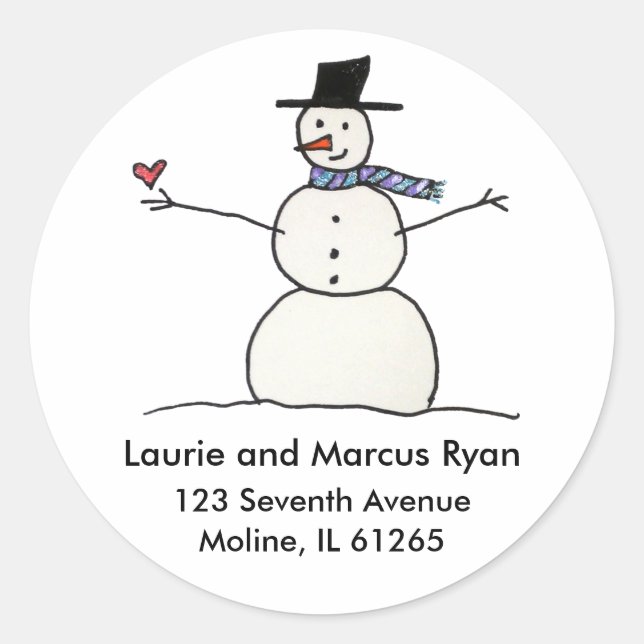 Snowman with Heart Address Labels (Front)