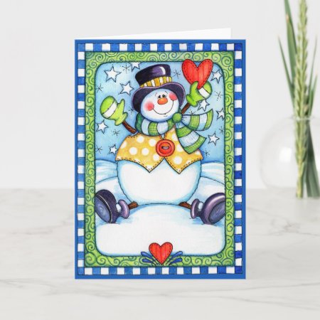 Snowman With Heart - Greeting Card
