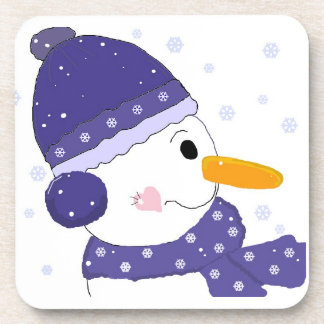 Snowman With Heart On His Cheek Drink Coaster