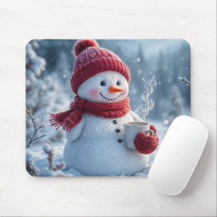 Snowman With Hot Chocolate Mouse Pad