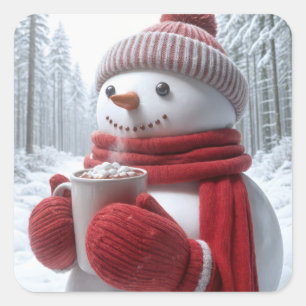 Snowman With Hot Chocolate Square Sticker