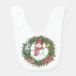 Snowman With Hot Cocoa Baby Bib
