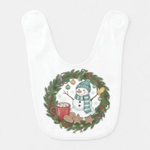Snowman With Hot Cocoa Baby Bib