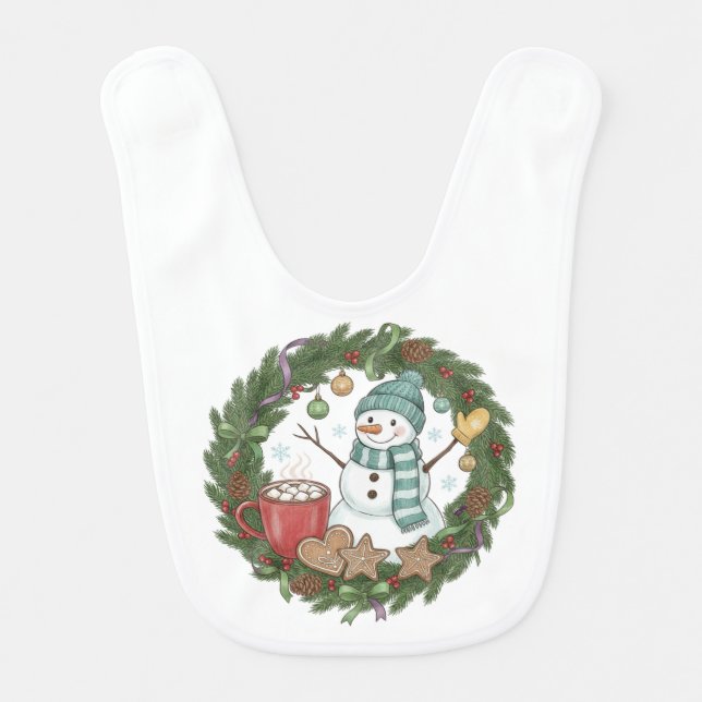 Snowman With Hot Cocoa Baby Bib (Front)