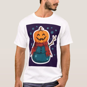 Snowman with Jack-o'-Lantern Head T-Shirt