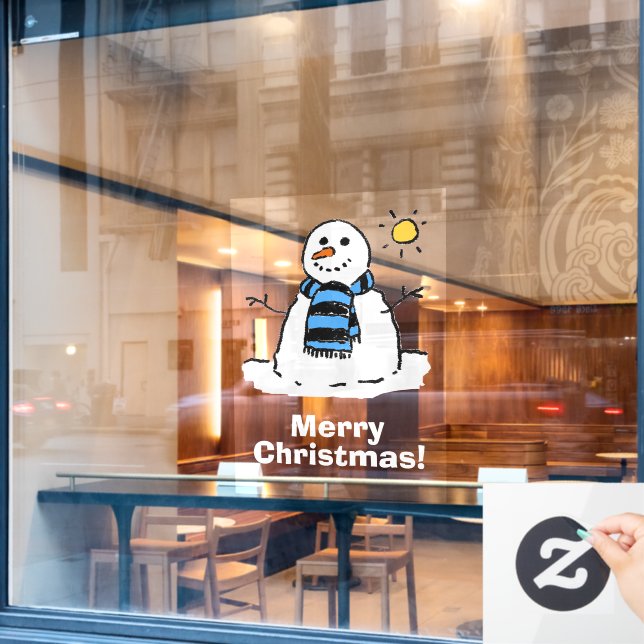 Snowman with Merry Christmas Window Cling (Cafe Window)