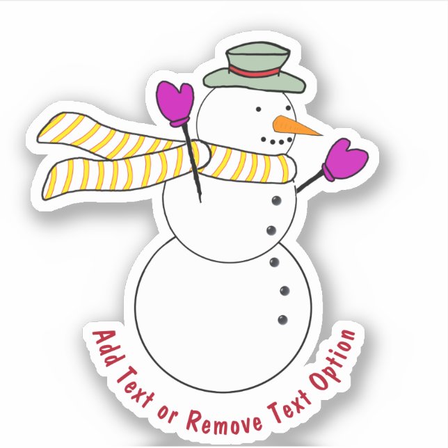 Snowman With Mittens Christmas Sticker (Front)