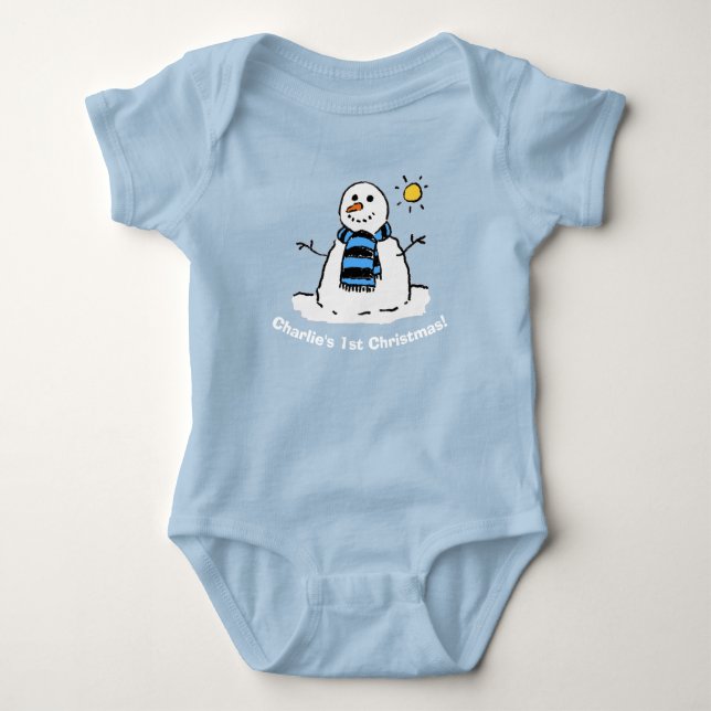 Snowman with Named 1st Christmas! Baby Bodysuit (Front)