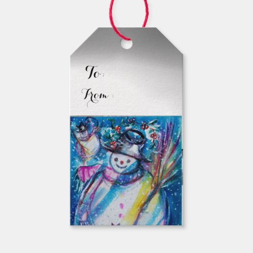 SNOWMAN WITH OWL  CHRISTMAS NIGHT GIFT TAGS