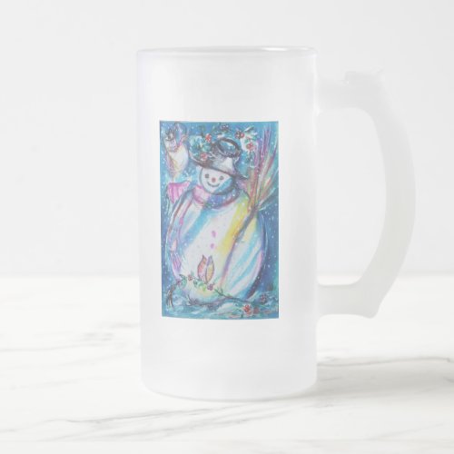 SNOWMAN WITH OWL FROSTED GLASS BEER MUG