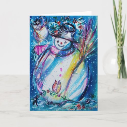 SNOWMAN WITH OWL HOLIDAY CARD