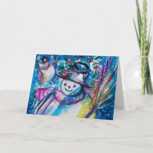 SNOWMAN WITH OWL IN WINTER Christmas Greetings Holiday Card