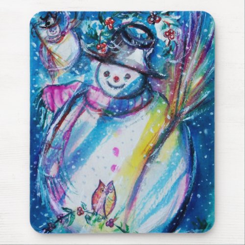SNOWMAN WITH OWL MOUSE PAD