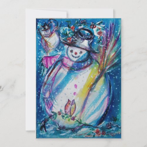 SNOWMAN WITH OWLNew Years Eve Party Ice Metallic Invitation