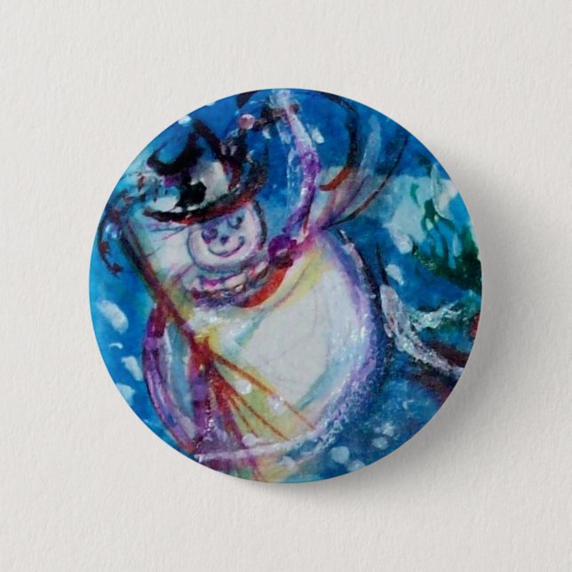 SNOWMAN WITH OWL PINBACK BUTTON (Front)