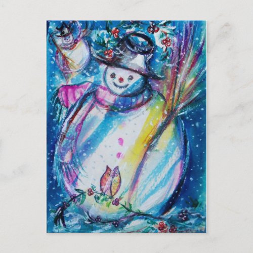 SNOWMAN WITH OWL POSTCARD