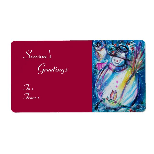 SNOWMAN WITH OWL , white blue red Label (Front)