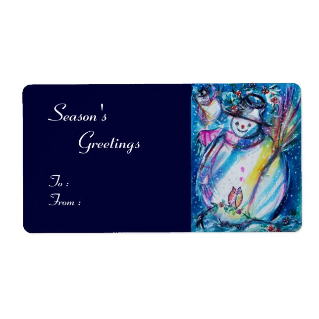 SNOWMAN WITH OWL , white blue red Label (Front)