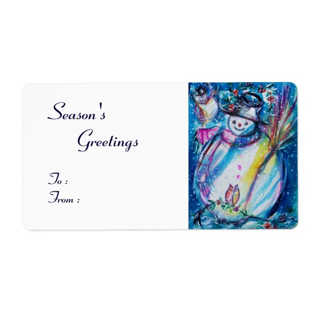 SNOWMAN WITH OWL , white blue red Label (Front)