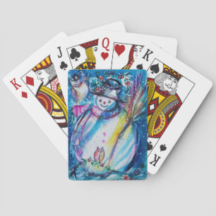 SNOWMAN WITH OWL , Winter Fun Poker Cards