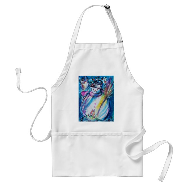 Snowman with Owl, Winter Season Adult Apron (Front)