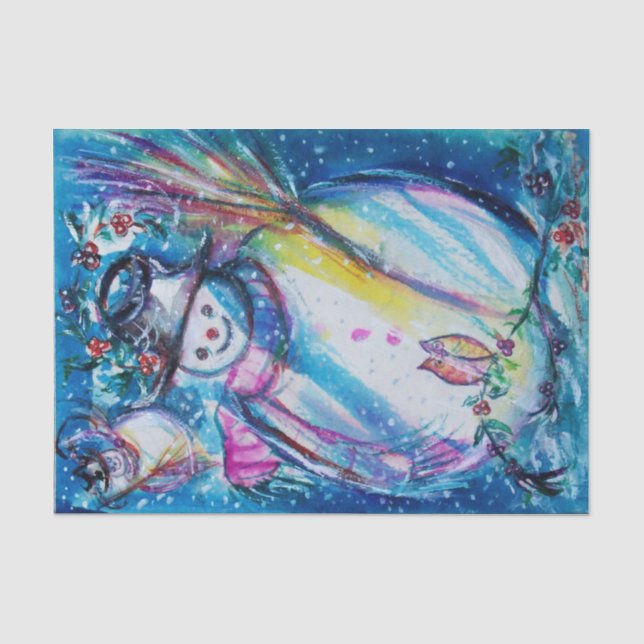 SNOWMAN WITH OWL,Winter Season ,Christmas Tissue Paper (Front)