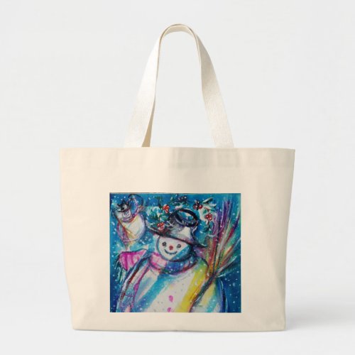 SNOWMAN WITH OWL Winter Season Large Tote Bag