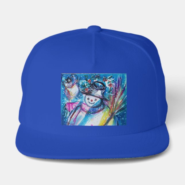 SNOWMAN WITH OWL Winter Season Snap Back Hat (Front)