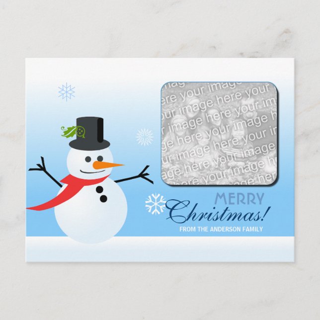 Snowman (with photo) holiday postcard (Front)