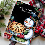 Snowman with Pie Personalized Christmas Kitchen Towel<br><div class="desc">Bring some festive charm to your kitchen with this personalized Christmas kitchen towel featuring a cheerful snowman holding a freshly baked pie. Perfect for holiday baking enthusiasts,  this towel adds a whimsical touch to your kitchen decor and makes a wonderful personalized gift for the holidays.</div>