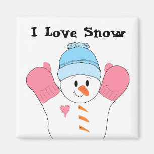 Snowman with Pink Mittens Magnet