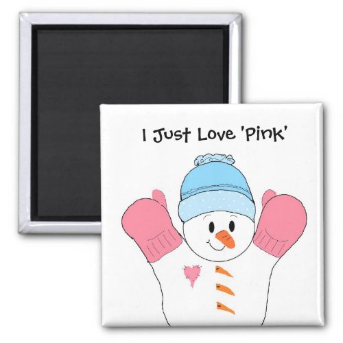 Snowman with Pink Mittens Magnet