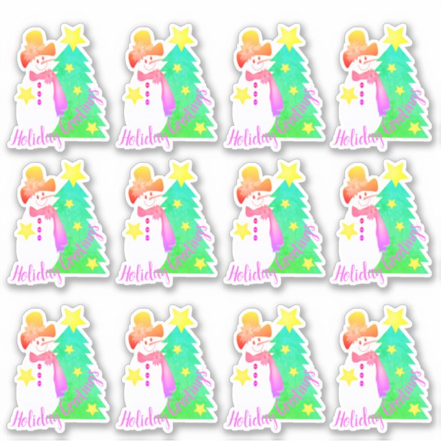 Snowman With Pinks And Green Sticker (Front)