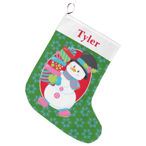 Snowman With Presents Large Christmas Stocking