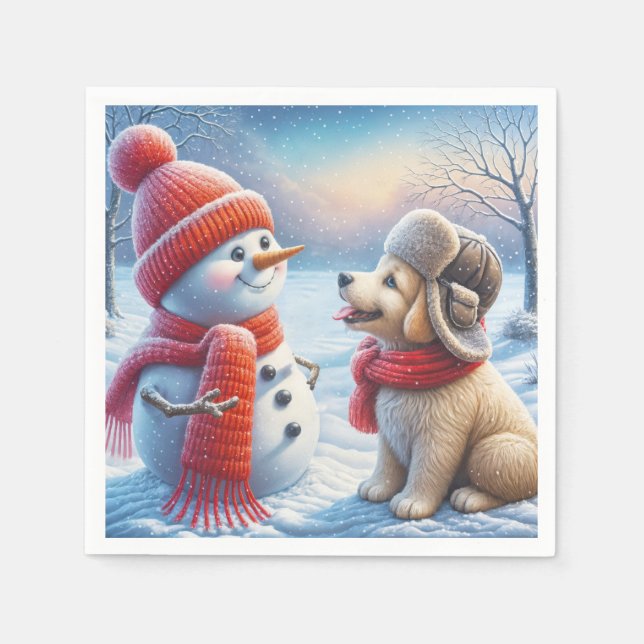 Snowman With Puppy Napkins (Front)