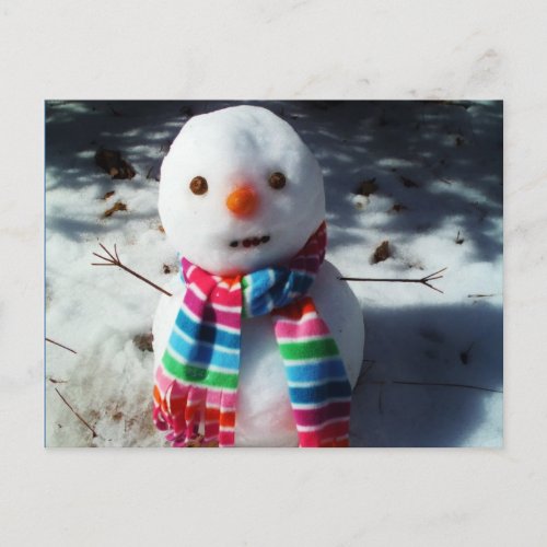 Snowman with Rainbow Striped Scarf Postcard