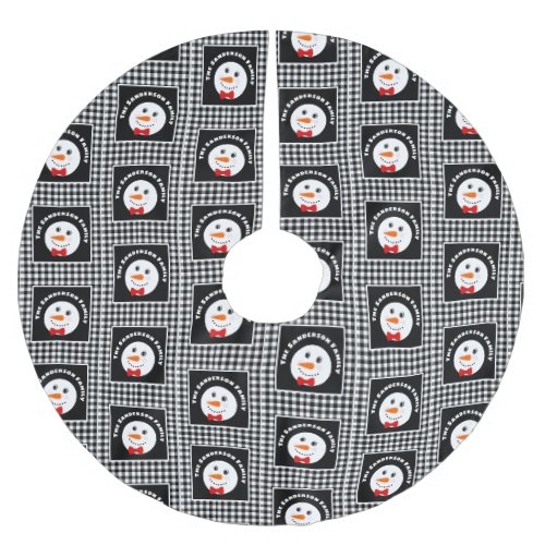 Snowman with Red Bowtie Black Buffalo Plaid  Brushed Polyester Tree Skirt