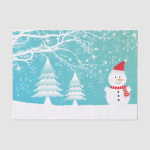 Snowman With Red Hat And Scarf And Snowy Trees Tissue Paper