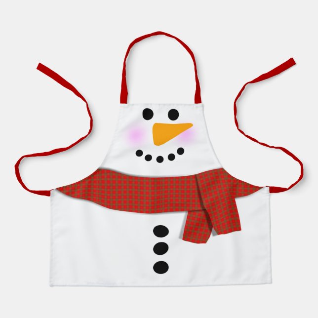 Snowman With Red Scarf Christmas Apron (Front)