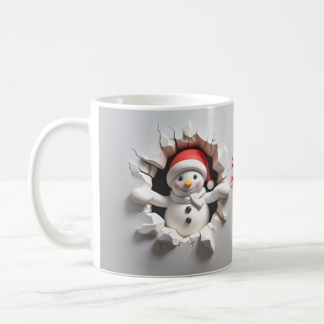 Snowman with Santa Hat 3D Breakout Coffee Mug (Left)