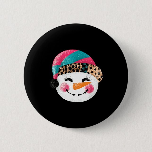 Snowman With Santa Hat And Leopard Pattern  Button (Front)