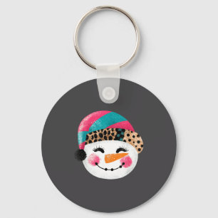 Snowman With Santa Hat And Leopard Pattern Keychain