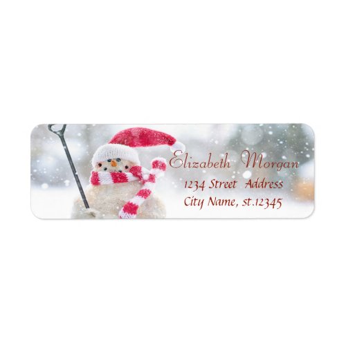 Snowman With Santa Hat Holiday Label