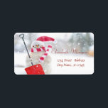 Snowman With Santa Hat Holiday Label<br><div class="desc">Adorable snowman with santa hat on bokeh  background. An elegant and sophisticated designe.Costumize with your name and address details.</div>