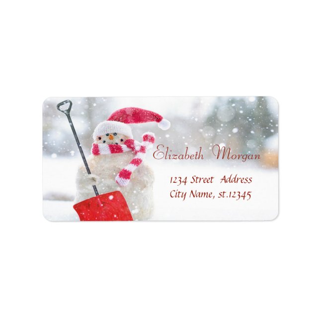Snowman With Santa Hat Holiday Label (Front)