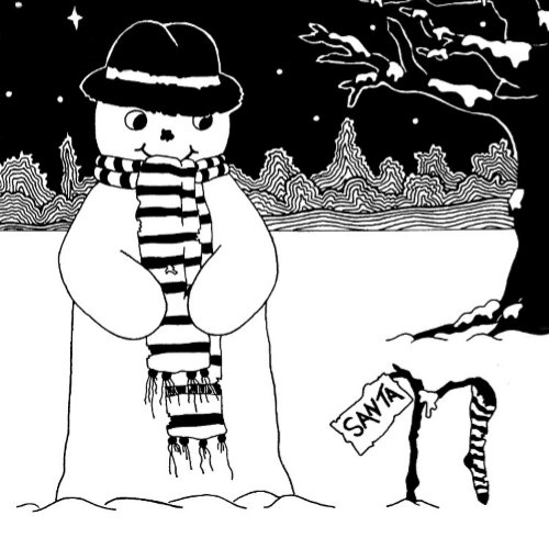 snowman with scarf and hat black and white  holiday card