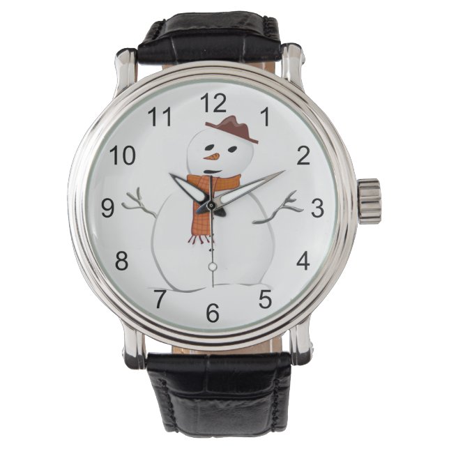 Snowman with Scarf and Hat Holiday Winter on White Watch (Front)