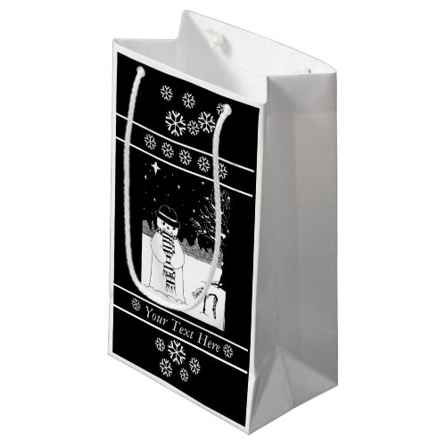 snowman with scarf black and white christmas small gift bag