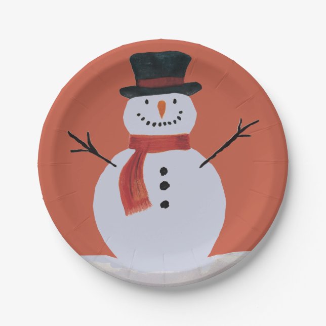 Snowman With Scarf Paper Plates (Front)